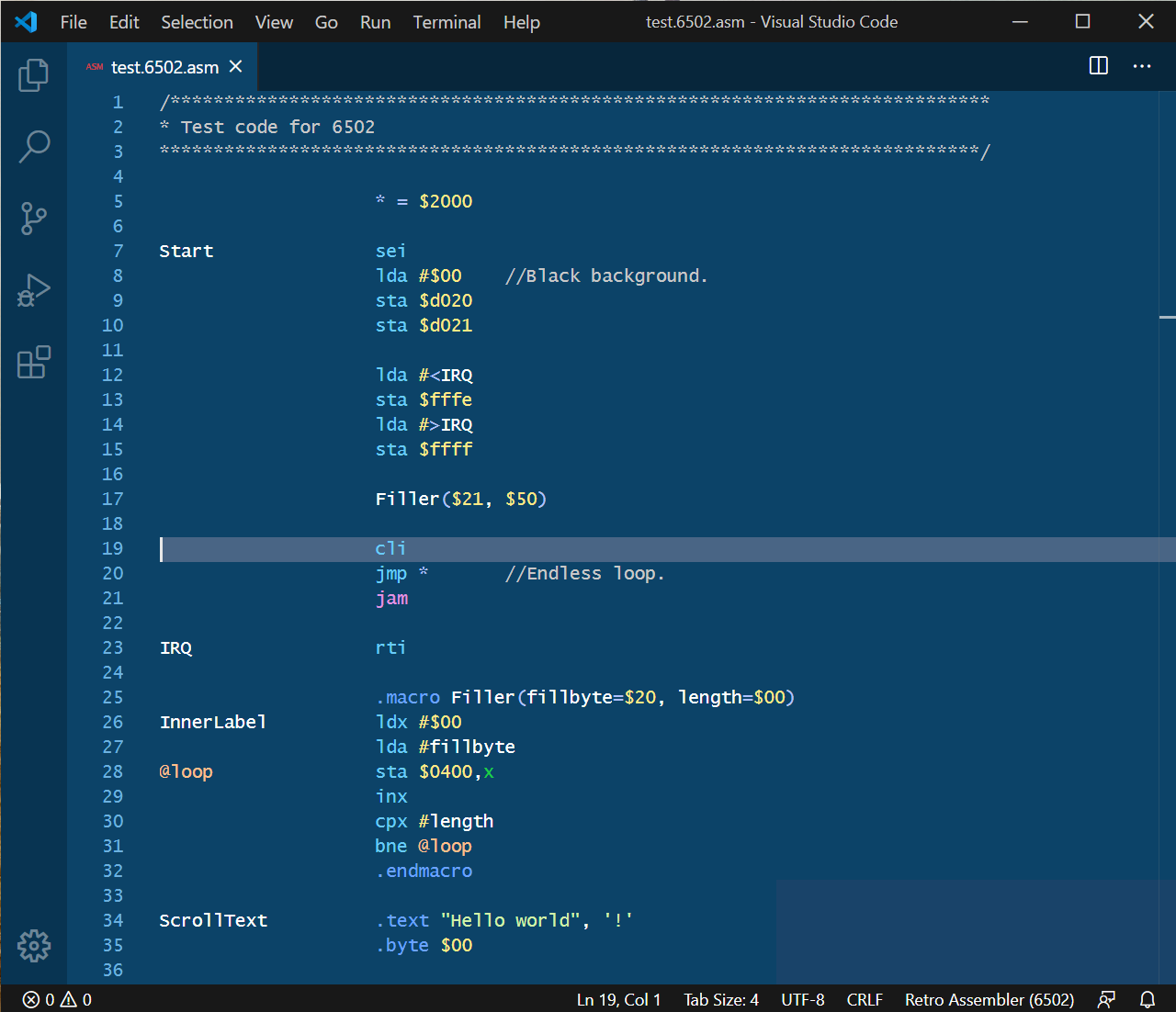 Using Retro Assembler with Visual Studio Code – Engine Designs